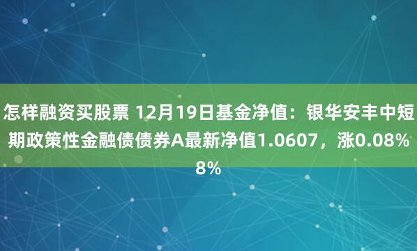 怎样融资买股票 12月19日基金净值：银华安丰中短期政策性金融债债券A最新净值1.0607，涨0.08%