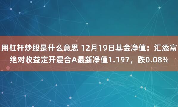 用杠杆炒股是什么意思 12月19日基金净值：汇添富绝对收益定开混合A最新净值1.197，跌0.08%