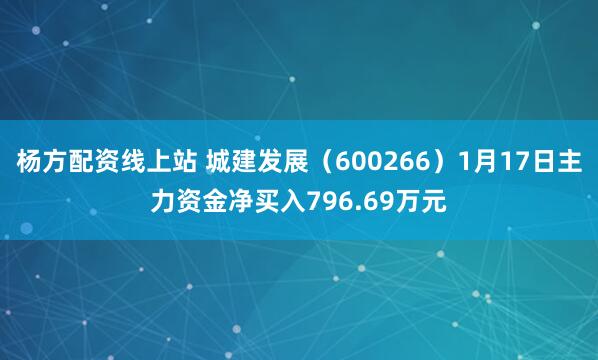 杨方配资线上站 城建发展（600266）1月17日主力资金净买入796.69万元