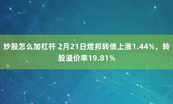 炒股怎么加杠杆 2月21日煜邦转债上涨1.44%，转股溢价率19.81%