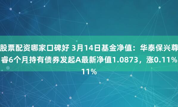 股票配资哪家口碑好 3月14日基金净值：华泰保兴尊睿6个月持有债券发起A最新净值1.0873，涨0.11%